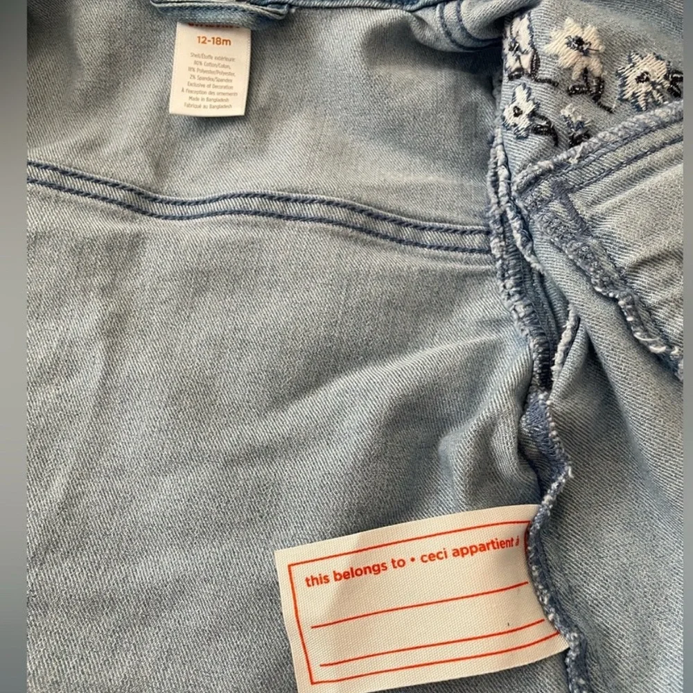 Gymboree Light Blue Denim Jacket with Floral Details- 12-18M